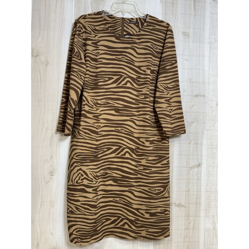 J. McLaughlin Animal Print Dress XL  3/4 Sleeves Chic Tan/Brown Chic